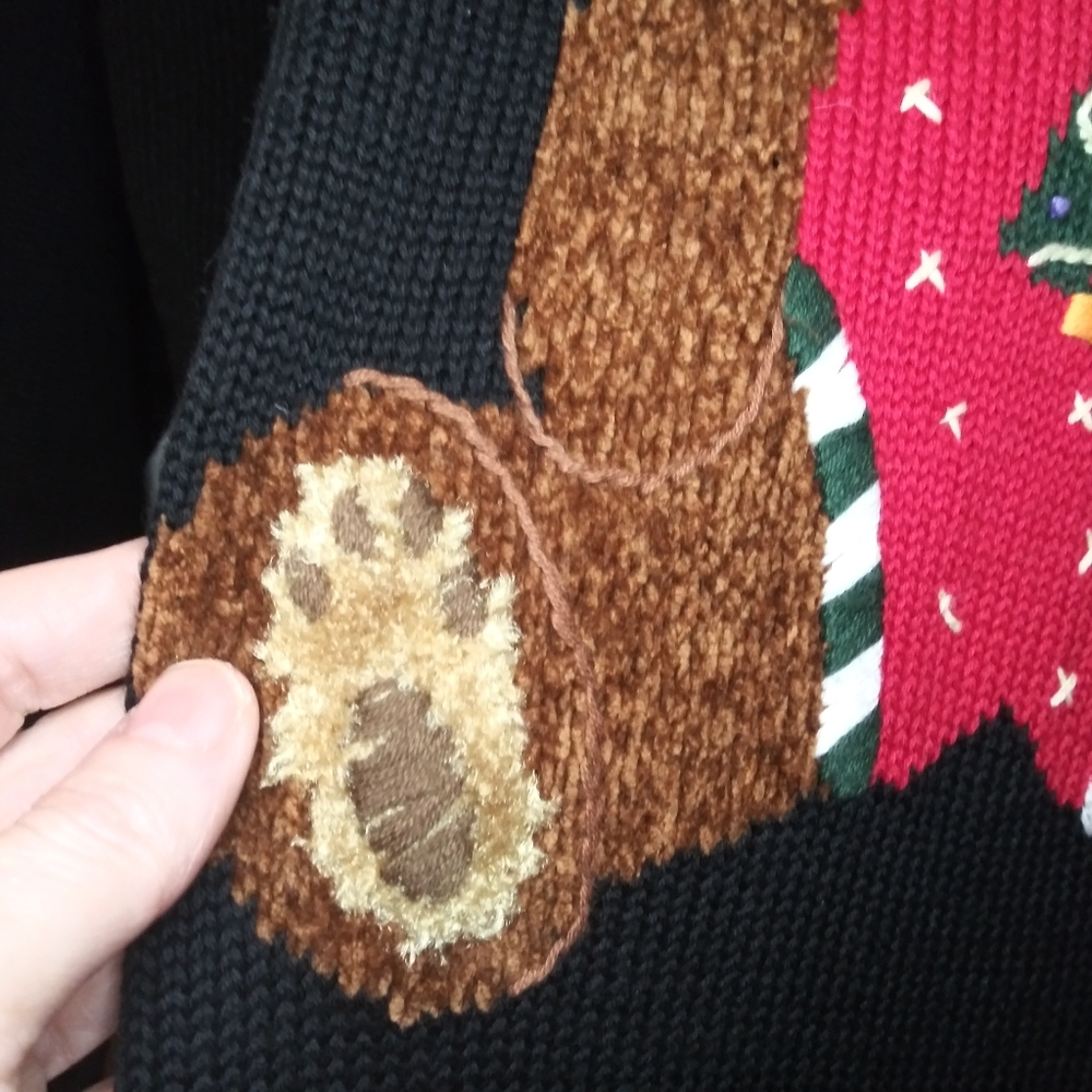 Quacker Factory Black/Multi Reindeer Teddy Bear & Christmas Lights Tunic Sweater - Picture 5 of 12